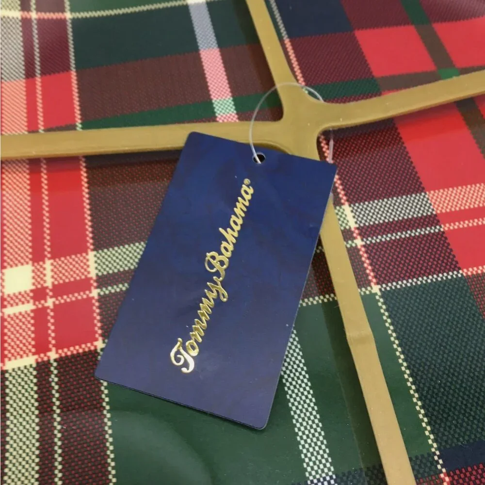 x4 TOMMY BAHAMA Christmas Tree Red Tartan Plaid Melamine Plate Set Appetizer 11